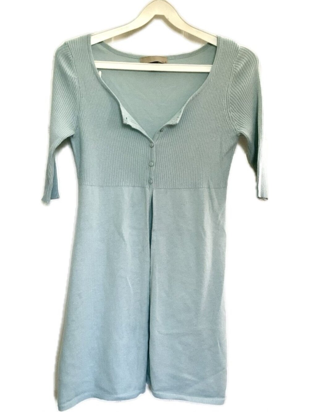OneA muted aqua Light Weight Knit Sweater Cardigan 3/4 Sleeve Sweetheart Neck XS
